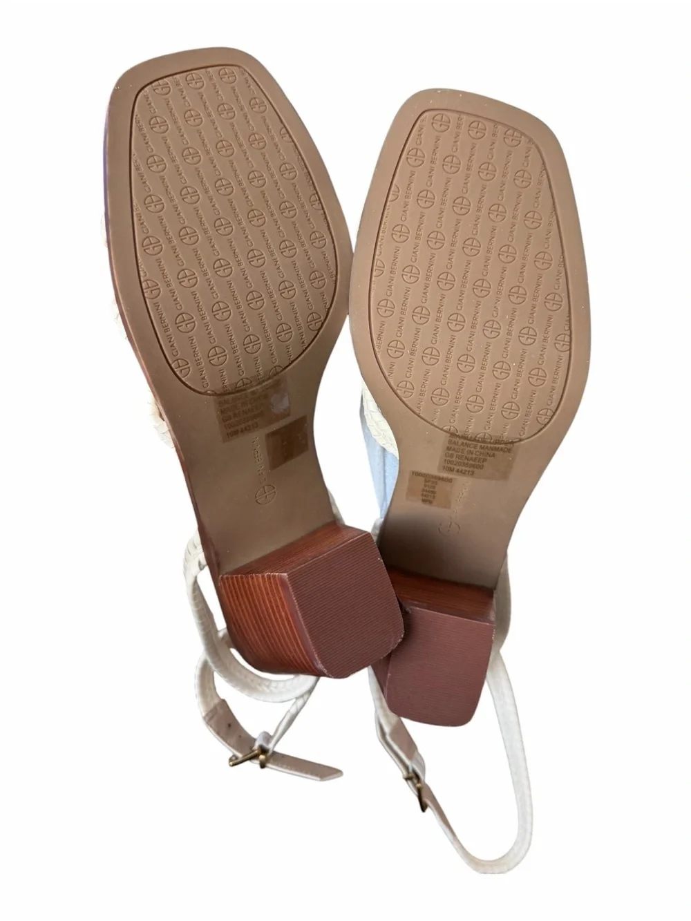 Giani Bernini Cream Braided Ankle-Strap Block‎ Heel Sandal